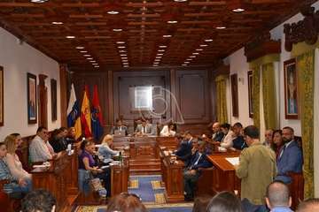 El periodista teldense Gaumet Florido leyó este jueves en el Pleno municipal el Manifiesto Institucional por el Día Internacional de las Mujeres (Foto TA y Francisco J. Santana)